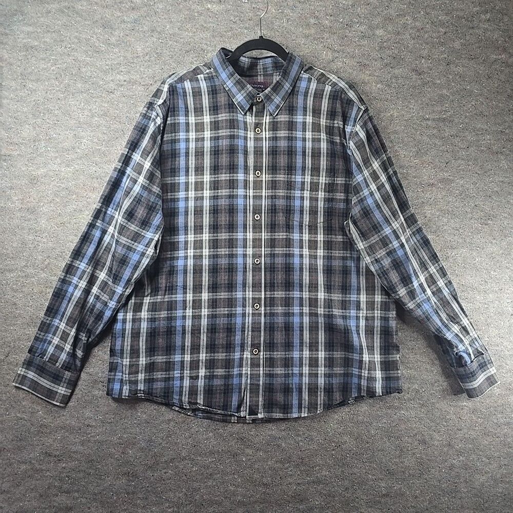 UNTUCKit Carano 100% Cotton Flannel Long Sleeve Plaid Button Down Shirt Blue 2XL